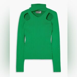 Coperni Cut Out Ribbed Knit Turtleneck Wrap Sweater In Green